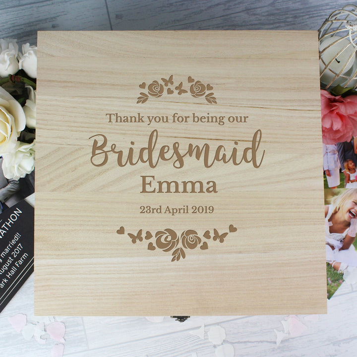 Personalised Bridesmaid 'Floral Watercolour Wedding' Large Wooden Keepsake Box