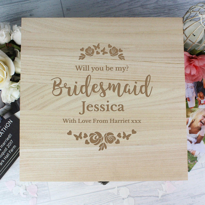 Personalised Bridesmaid 'Floral Watercolour Wedding' Large Wooden Keepsake Box