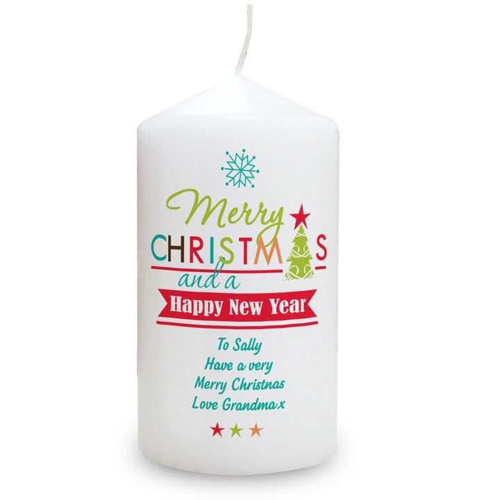 Personalised Bright Christmas Pillar Candle