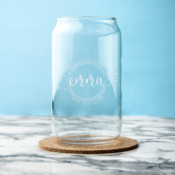 Personalised Bring On The Bubbly Can Glass