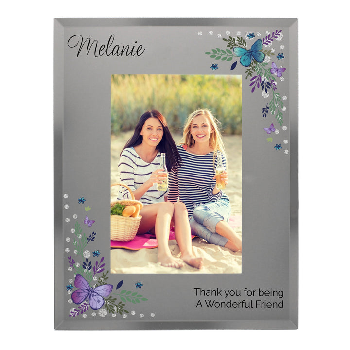 Personalised Butterfly 4x6 Diamante Glass Photo Frame