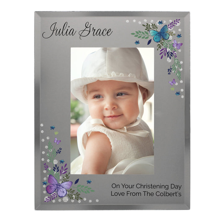 Personalised Butterfly 4x6 Diamante Glass Photo Frame