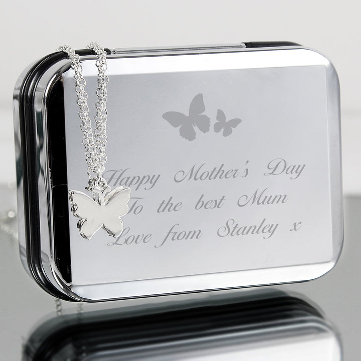 Personalised Butterfly Box With A Silver Plated Butterfly Necklace