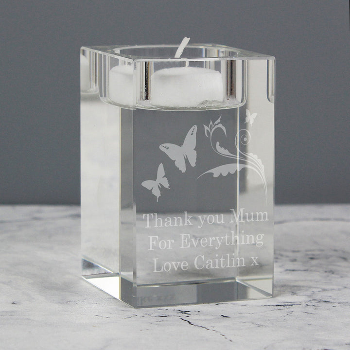 Personalised Butterfly Swirl Glass Tea Light Candle Holder