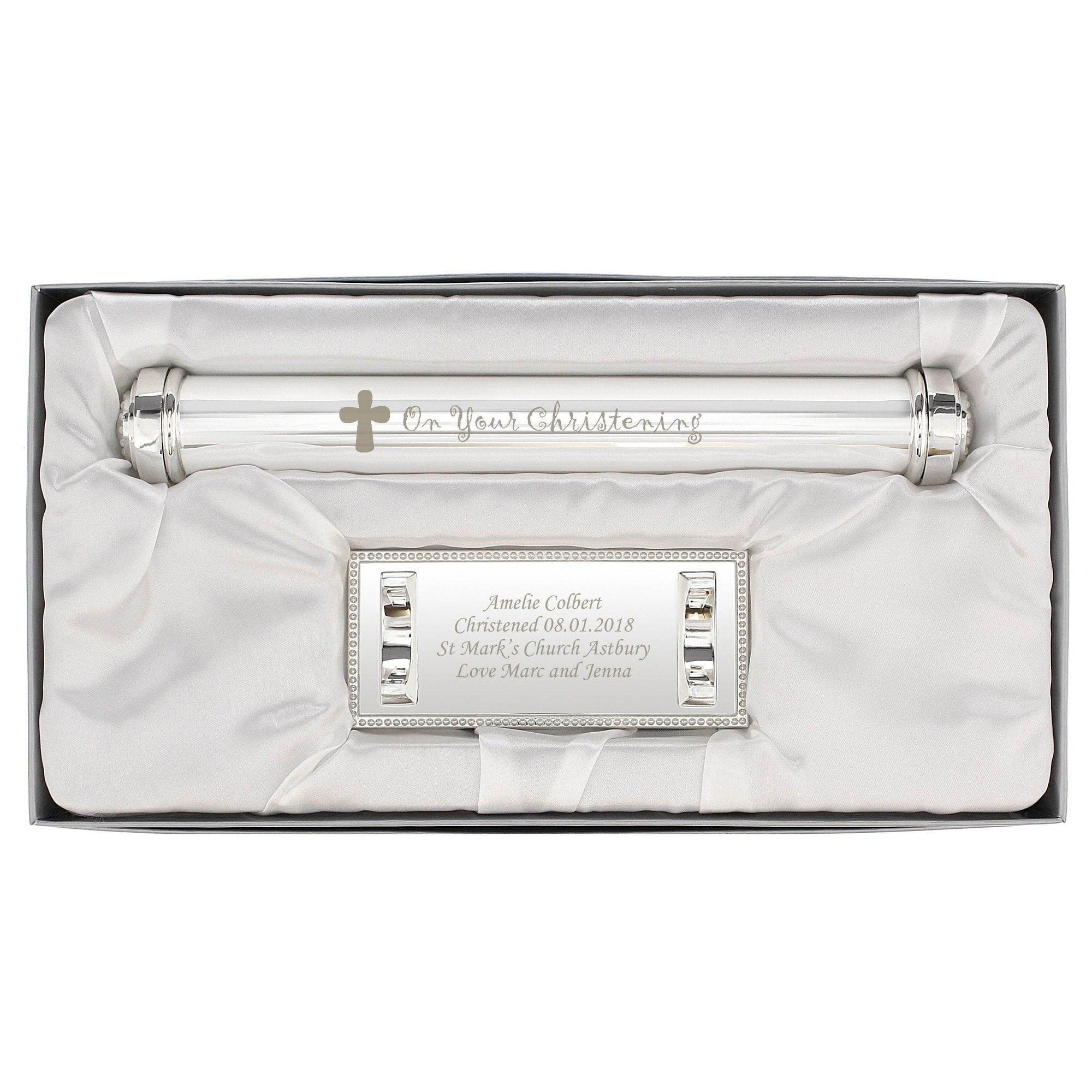 Personalised Christening Cross Silver Plated Certificate Holder