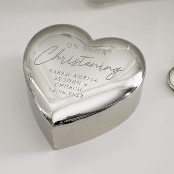 Personalised Christening Heart Trinket Box Gift