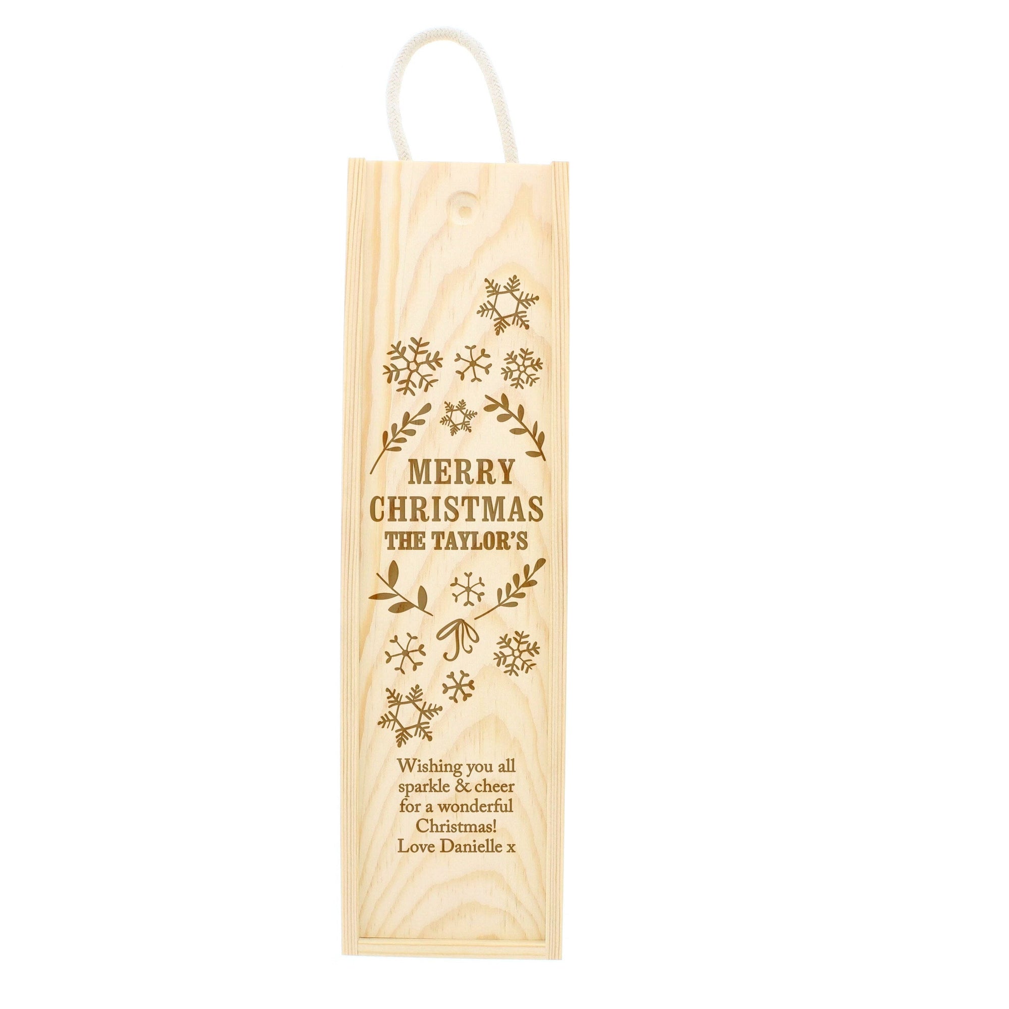 Personalised Christmas Frost Wooden Wine Bottle Box