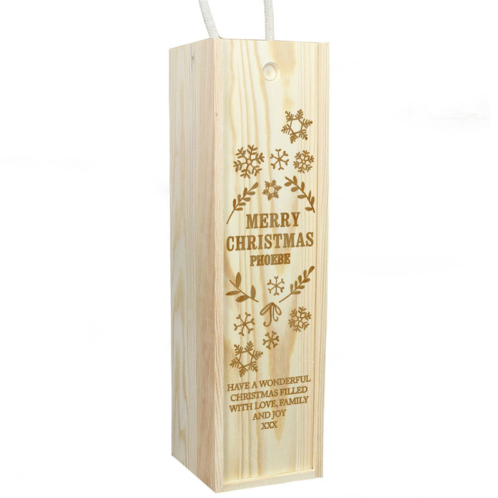Personalised Christmas Frost Wooden Wine Bottle Box