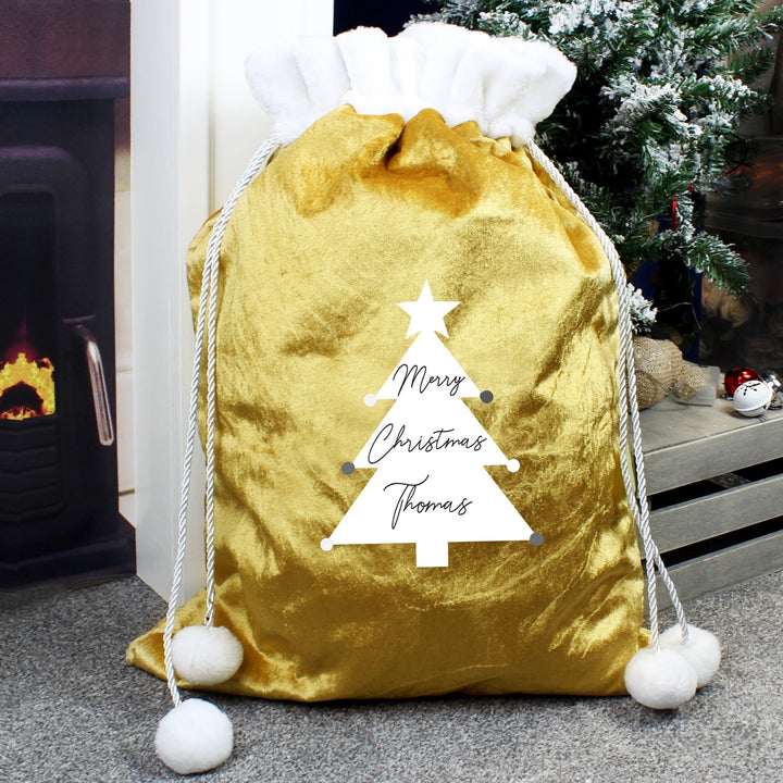 Personalised Christmas Tree Luxury Pom Pom Gold Children's Christmas Sack