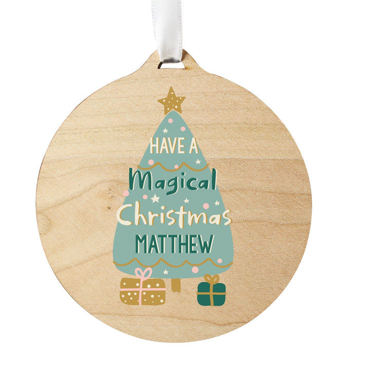 Personalised Christmas Tree Round Wooden Decoration