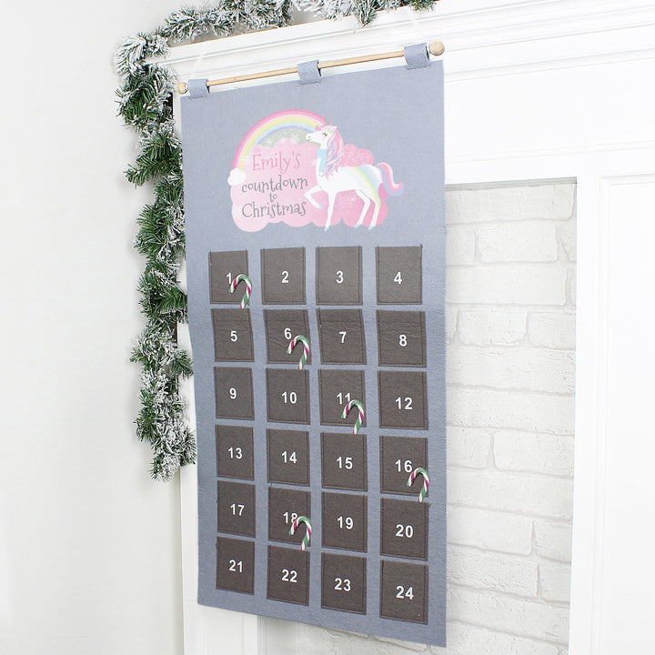 Personalised Christmas Unicorn Advent Calendar In Silver Grey