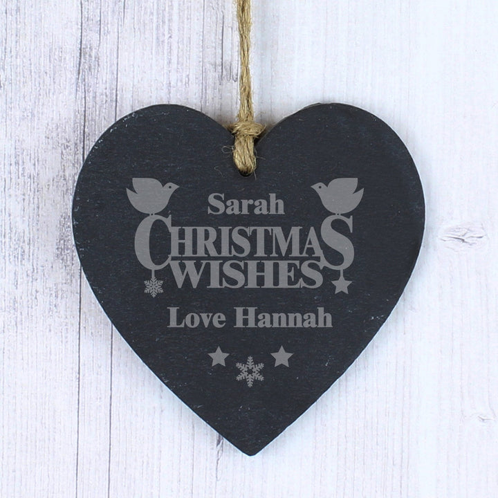 Personalised Christmas Wishes Slate Heart Decoration