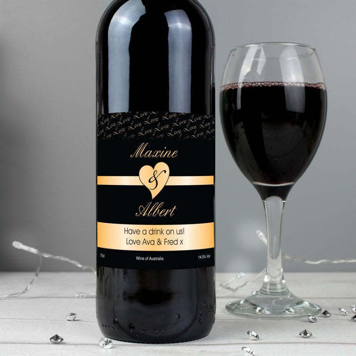 Personalised Couples Heart Red Wine - Black Design