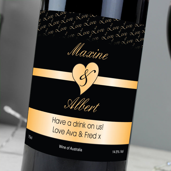Personalised Couples Heart Red Wine - Black Design