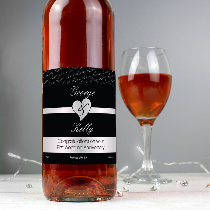 Personalised Couples Heart Rose Wine - Black Design