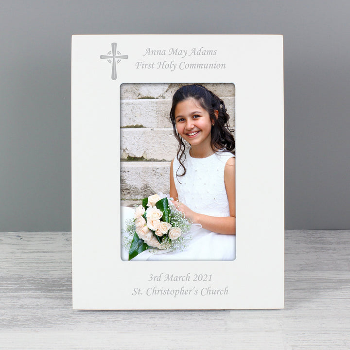 Personalised Cross White 4x6 Photo Frame