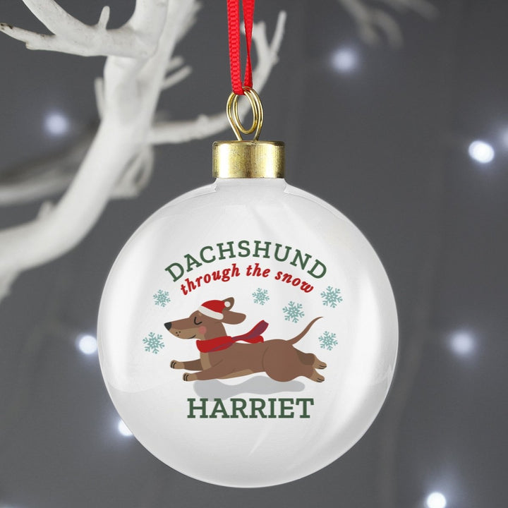 Personalised 'Dachshund Through The Snow' Christmas Tree Bauble