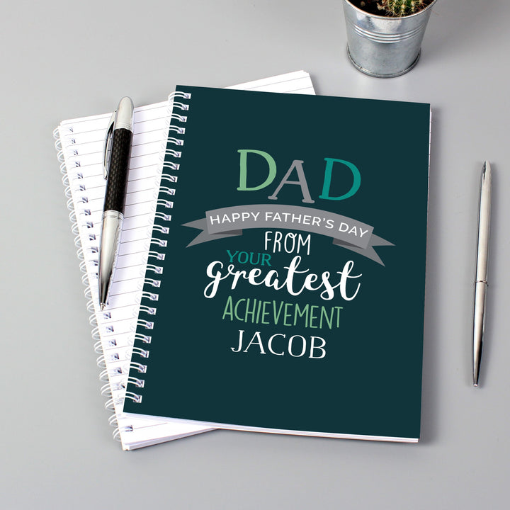 Personalised Dad's Greatest Achievement A5 Notebook