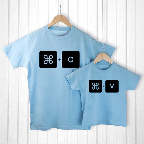 Personalised Daddy and Me Command+V Blue T-Shirts
