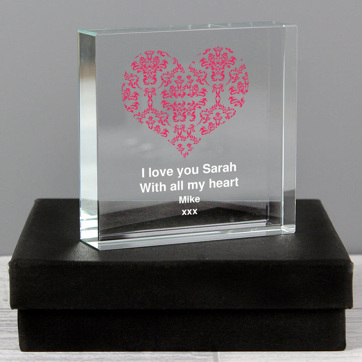 Personalised Damask Ruby Heart Large Crystal Token