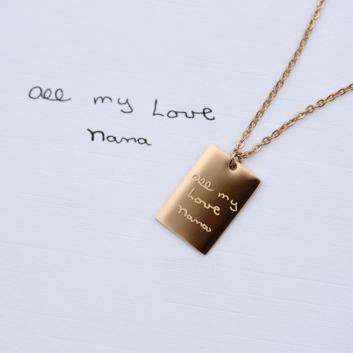 Personalised Dazzle Necklace - Own Handwriting Engraved Rose Gold