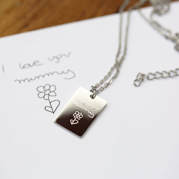 Personalised Dazzle Necklace - Own Handwriting Engraved Silver