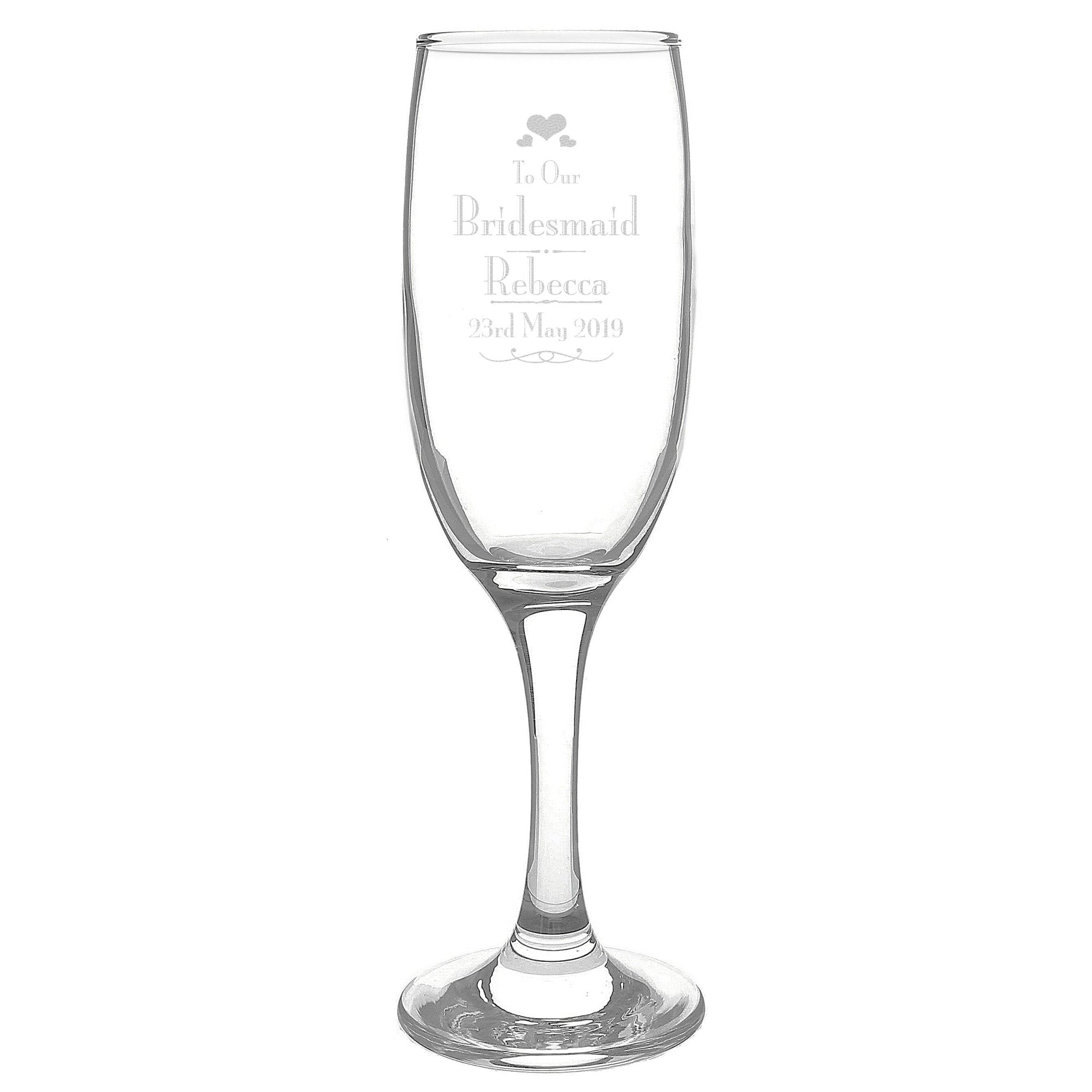 Personalised Decorative Wedding Bridesmaid Glass Flute