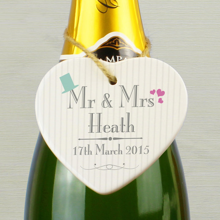 Personalised Decorative Wedding Mr & Mrs Ceramic Heart