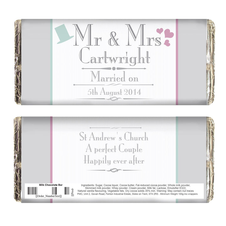 Personalised Decorative Wedding Mr & Mrs Milk Chocolate Bar