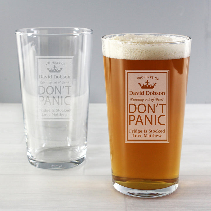 Personalised Dont Panic Pint Glass
