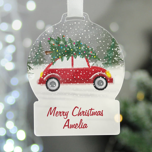 Personalised Driving Home For Christmas Acrylic Snowglobe Decoration