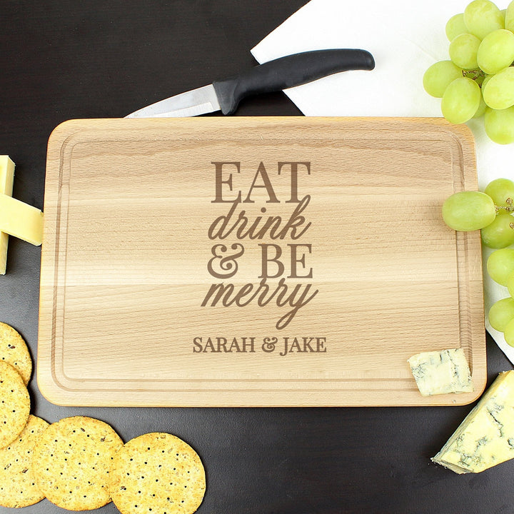Personalised Eat Drink & Be Merry Rectangular Chopping Board