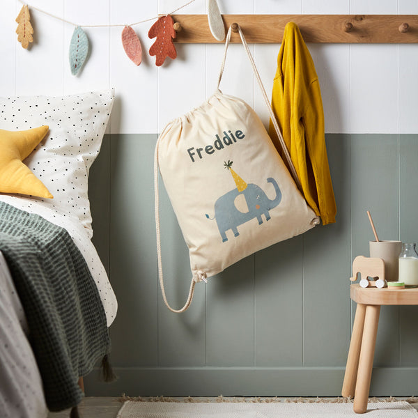 Personalised Elephant Cotton Nursery Bag
