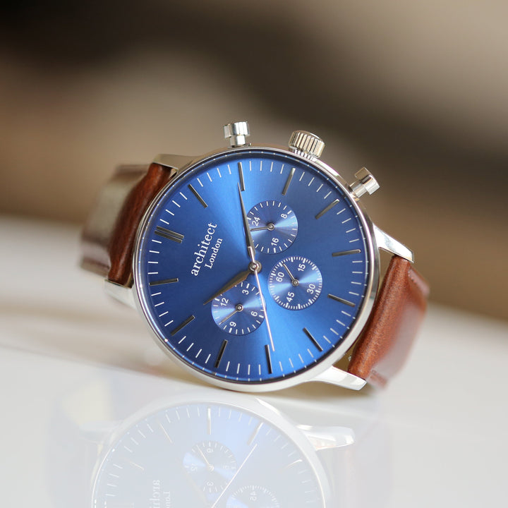 Personalised Engraved Men's Architect Motivator Watch With Walnut Strap