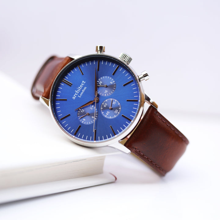 Personalised Engraved Men's Architect Motivator Watch With Walnut Strap