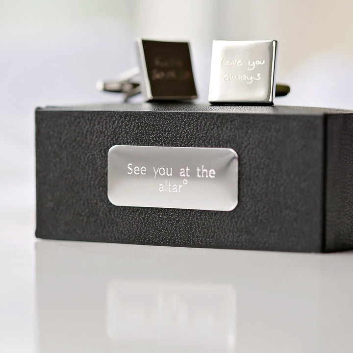 Personalised Engraved Own Actual Handwriting Cufflinks Silver / Deluxe Cufflink Box