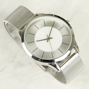 Personalised Engraved Women's Silver Watch With Mesh Style Strap
