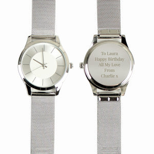 Personalised Engraved Women's Silver Watch With Mesh Style Strap