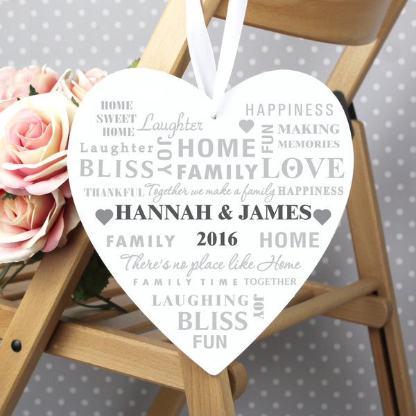 Personalised Family Typography Large Wooden Heart Decoration