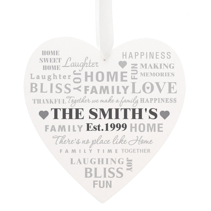 Personalised Family Typography Large Wooden Heart Decoration