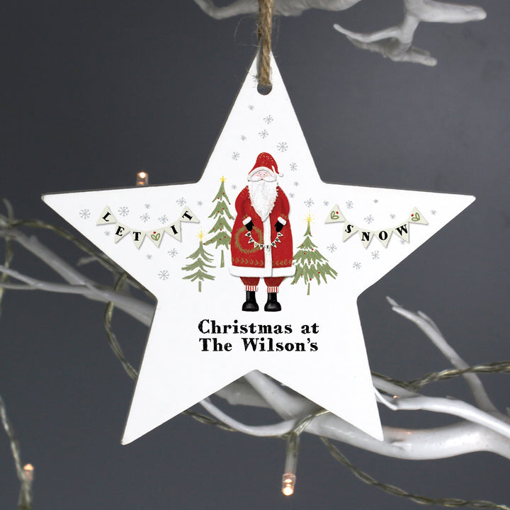 Personalised Father Christmas Wooden Star Decoration