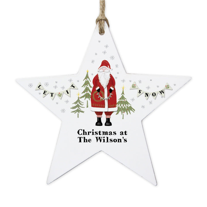 Personalised Father Christmas Wooden Star Decoration
