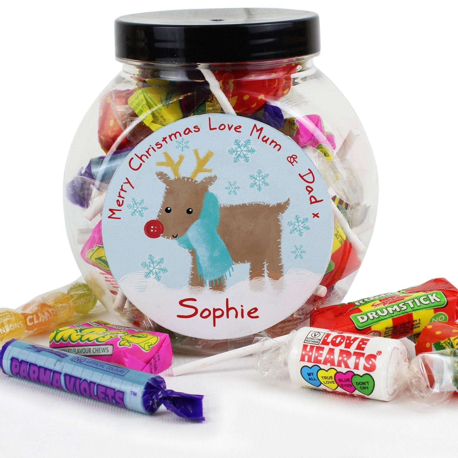 Personalised Felt Stitch Reindeer Sweet Jar