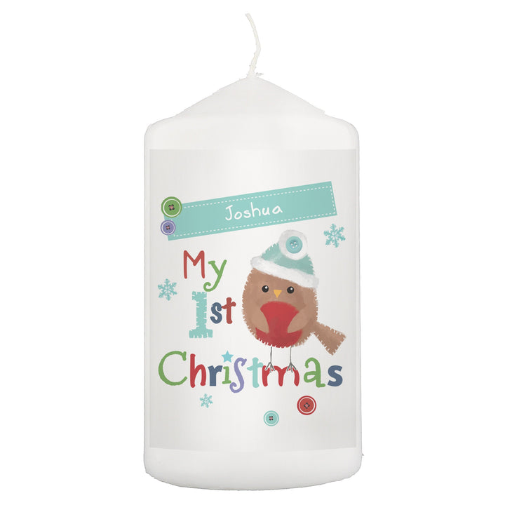 Personalised Felt Stitch Robin 'My 1st Christmas' Pillar Candle