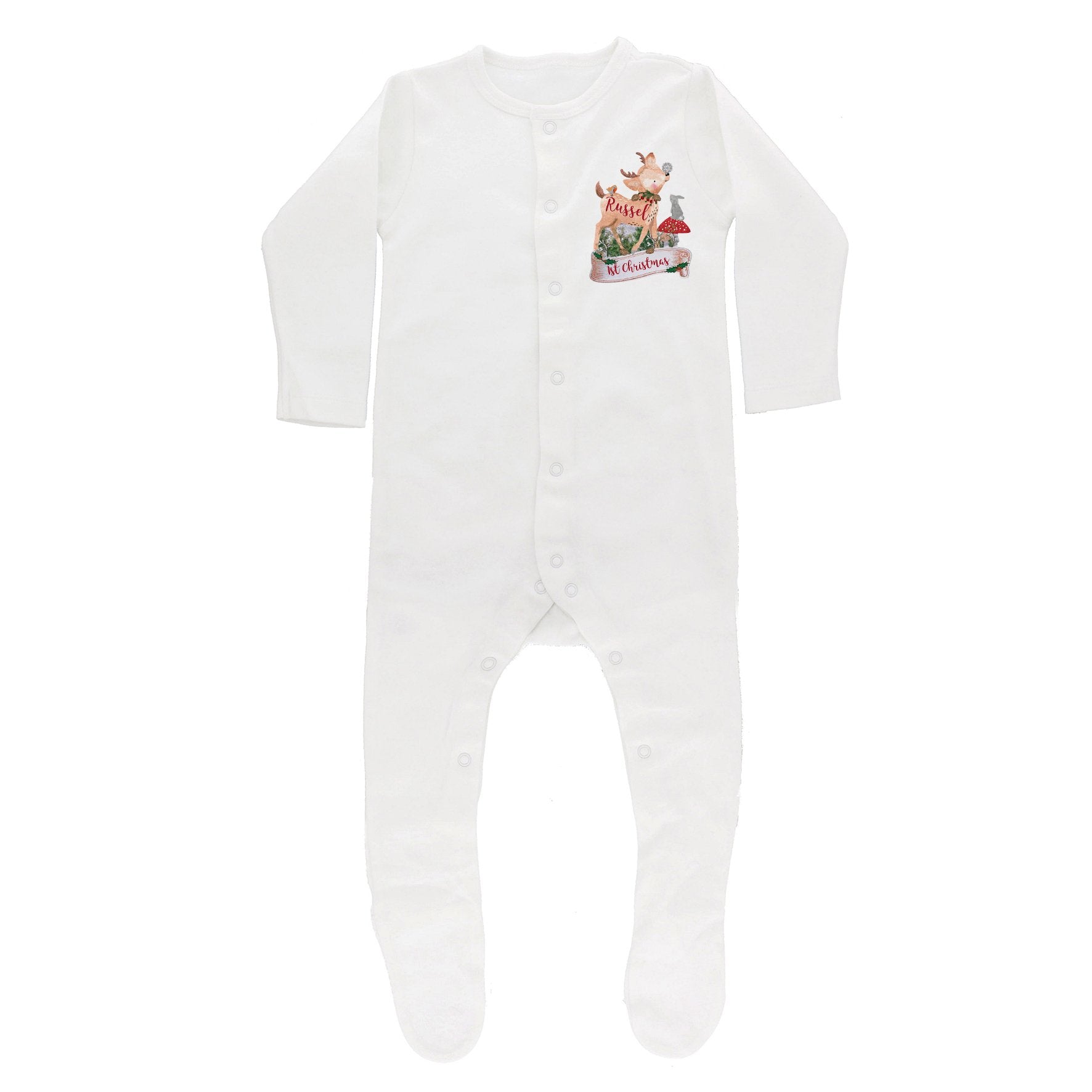 Personalised Festive Fawn 0-3 Months Baby Gown