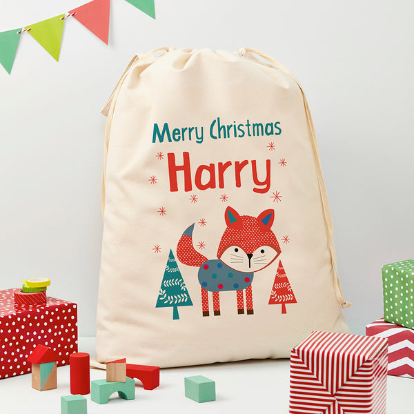 Personalised Festive Fox Christmas Sack