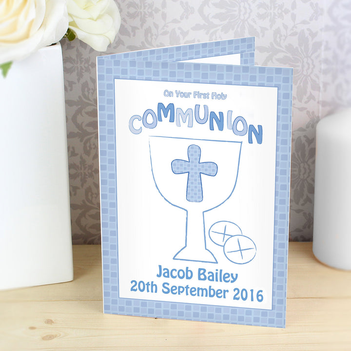 Personalised First Holy Communion Card Blue