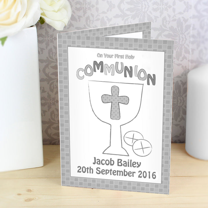 Personalised First Holy Communion Card Grey