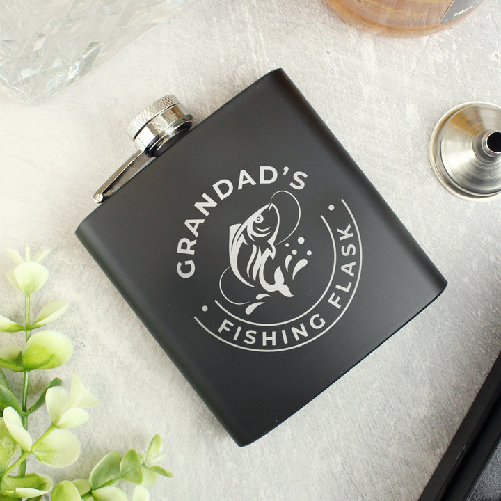 Personalised Fishing Black Hip Flask - Father's Day gift
