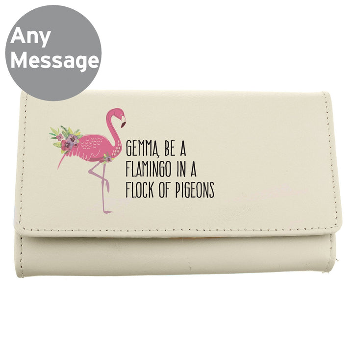 Personalised Flamingo Cream Leather Purse